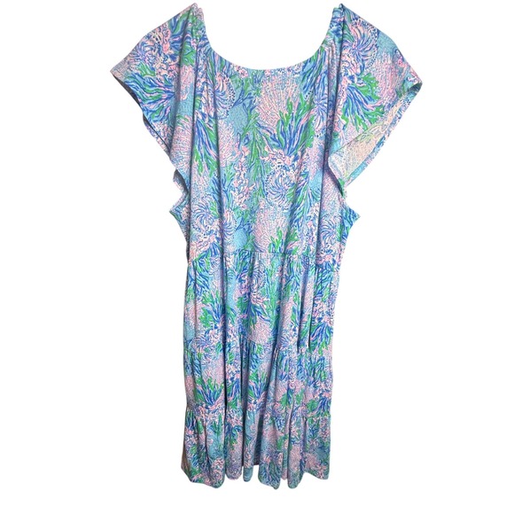 NWT Lilly Pulitzer XL Kawai Flutter Sleeve Dress Strong Current Sea - Picture 7 of 7